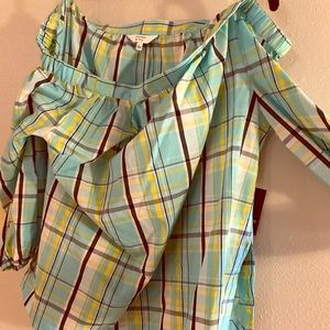 Plaid off the shoulder top
